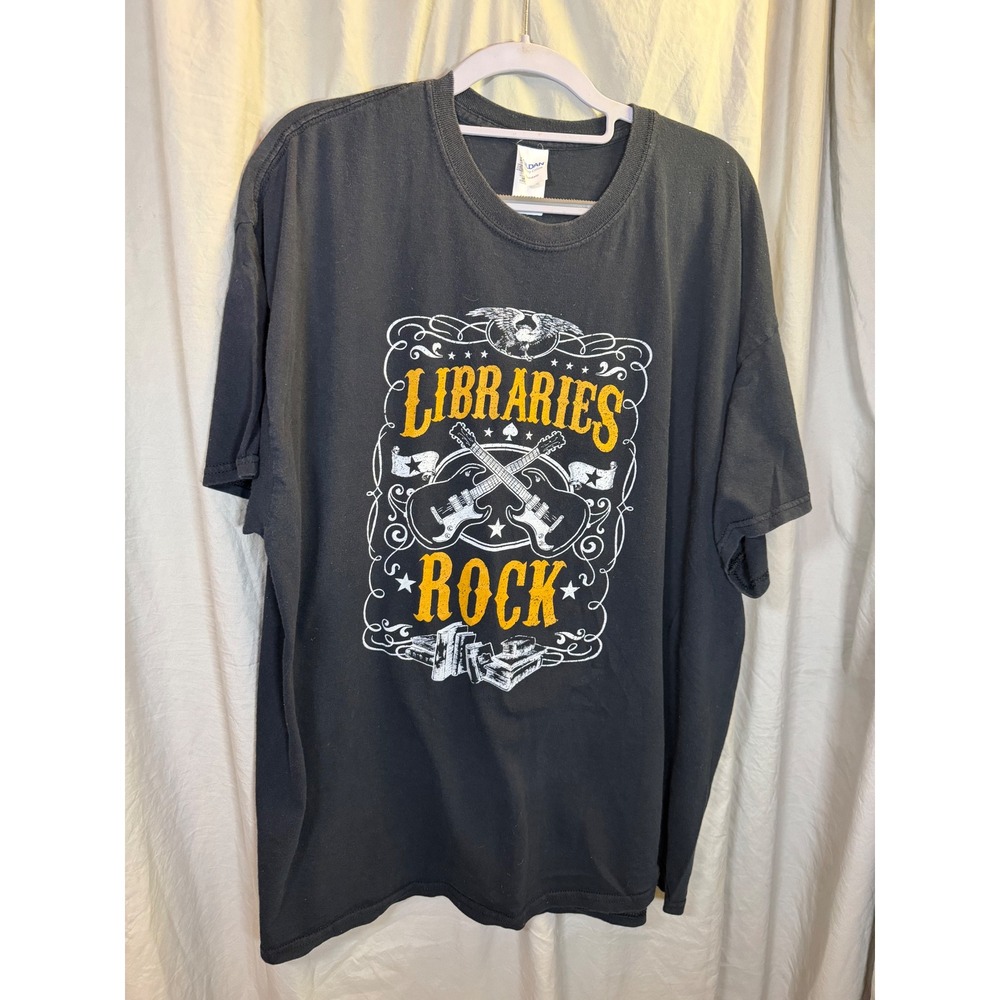 Gildan Libraries Rock Graphic T-Shirt Black‎ 2XL Short Sleeve Cotton Tee Women